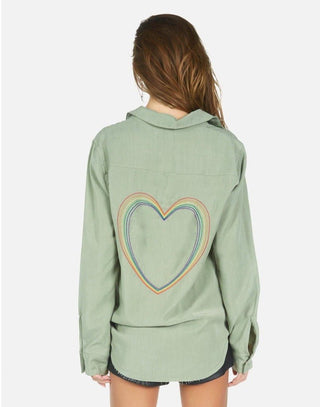 Shop Lauren Moshi Pilar Rainbow Heart Shirt - Premium Denim Shirt from Lauren Moshi Online now at Spoiled Brat 