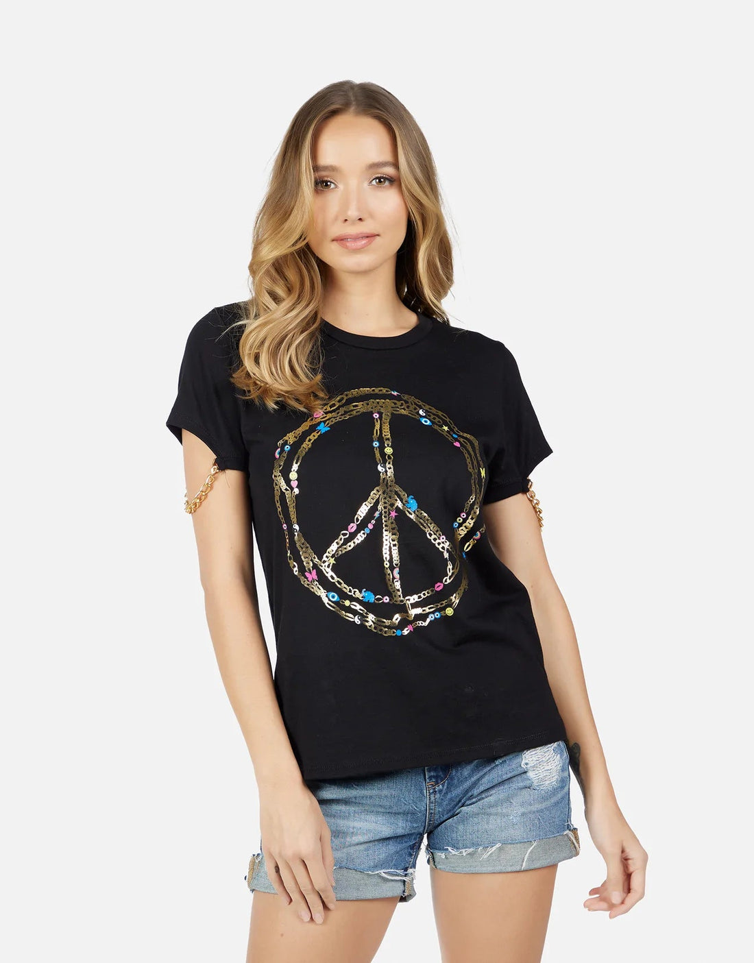Shop Lauren Moshi Shandi Foil Chain Peace T-Shirt - Premium Vest Top from Lauren Moshi Online now at Spoiled Brat 
