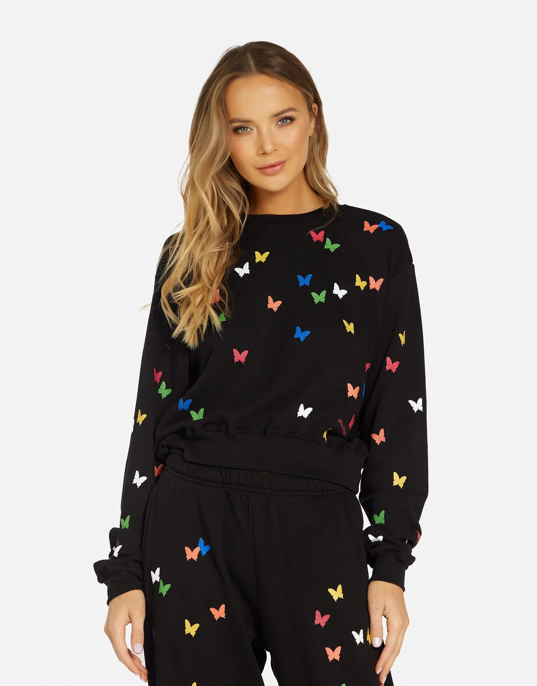 Shop Lauren Moshi Spalding Mini Butterflies Crop Sweater - Premium Hoodie from Lauren Moshi Online now at Spoiled Brat 