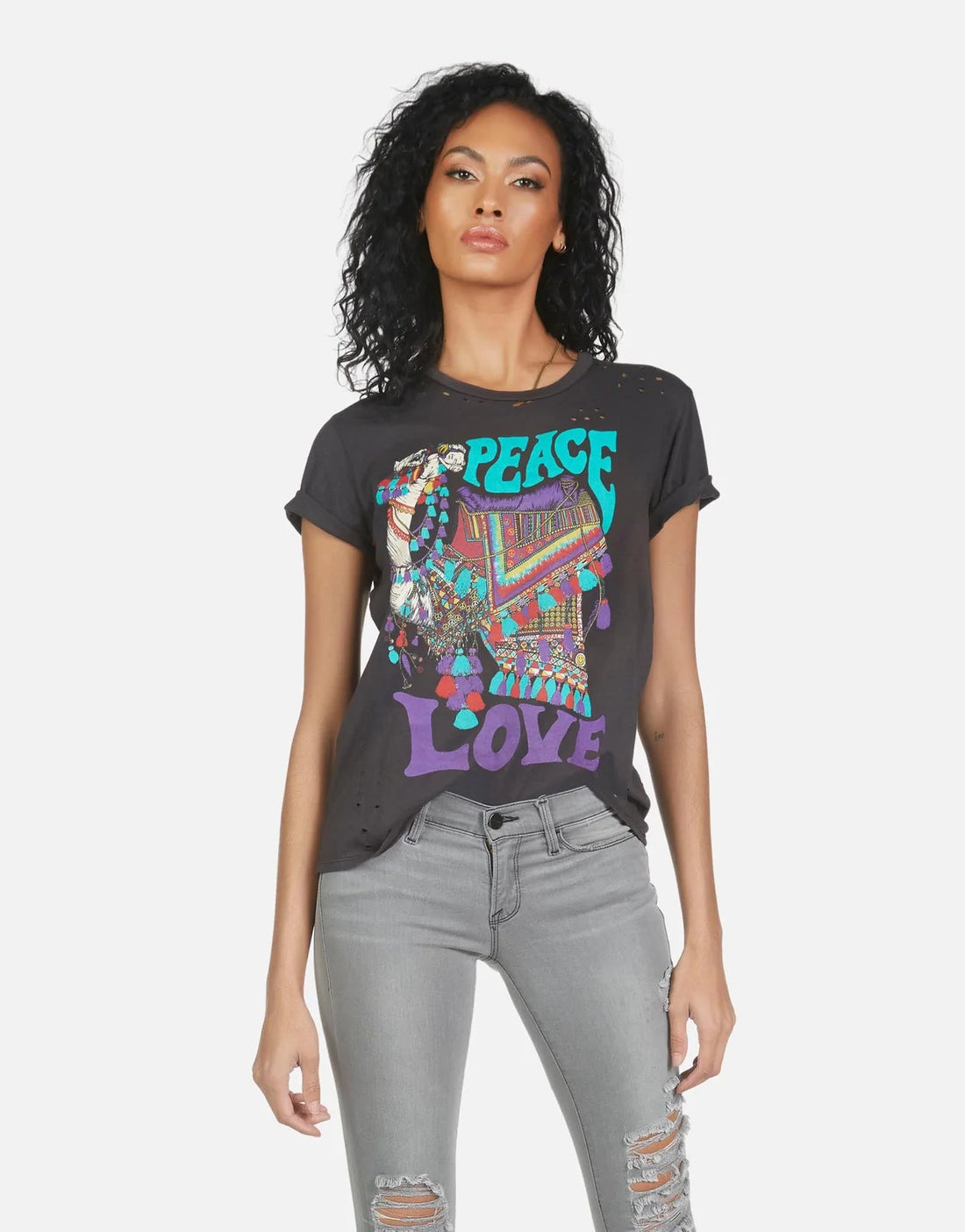 Shop Lauren Moshi Wolf Peace Love Camel T-Shirt - Premium T-Shirt from Lauren Moshi Online now at Spoiled Brat 