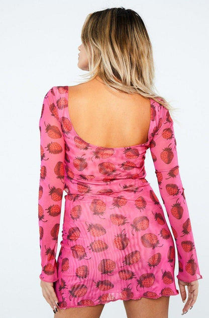 Shop New Girl Order Strawberry Mesh Mini Skirt - Premium Mini Skirt from New Girl Order Online now at Spoiled Brat 