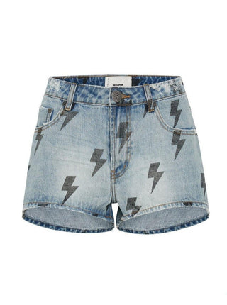 Shop One Teaspoon Blue Lightning Bolt Bonita High Waist Denim Shorts - Premium Denim Shorts from One Teaspoon Online now at Spoiled Brat 