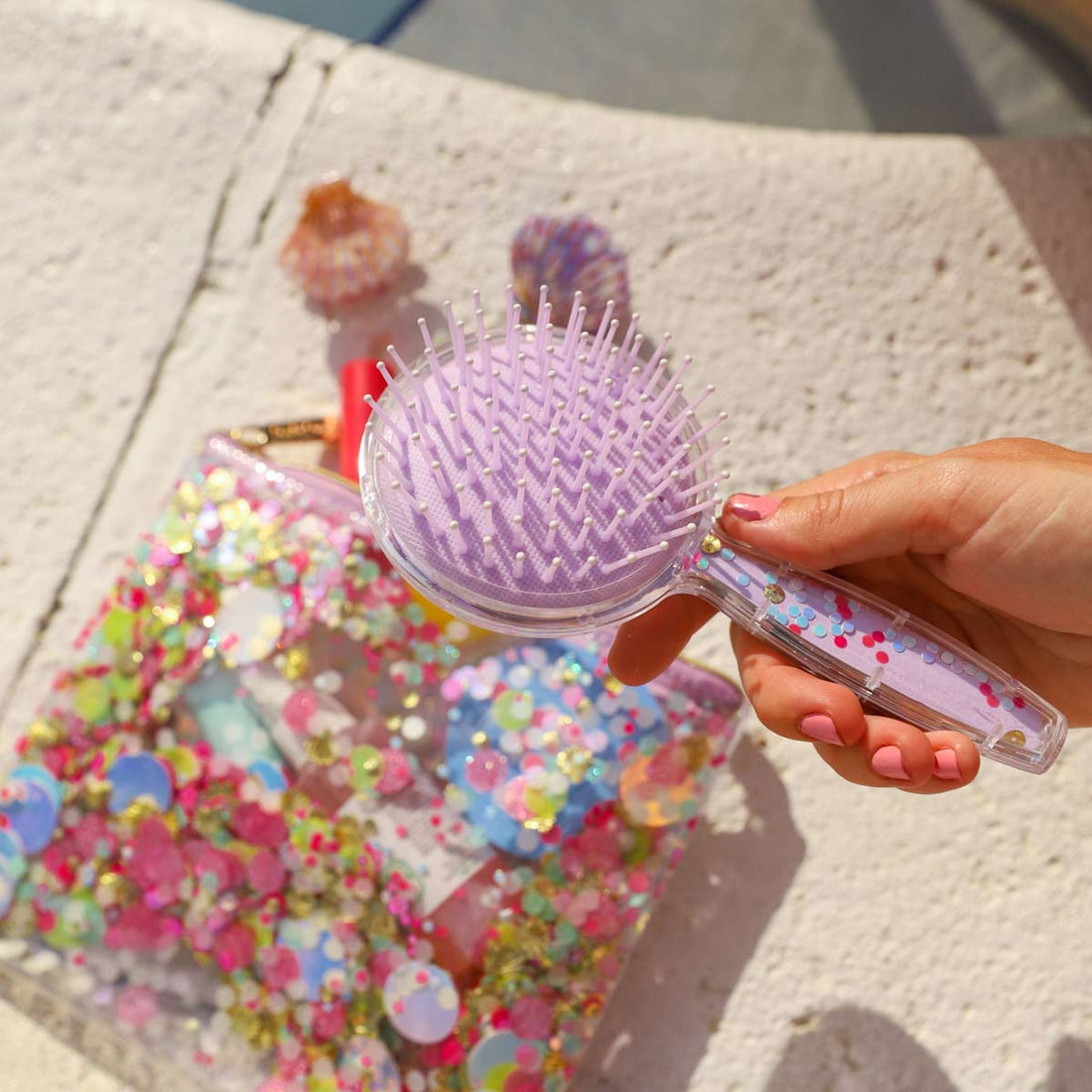 Shop Packed Party Extra Spe-Shell Confetti Hairbrush - Premium Hair Brush from Packed Party Online now at Spoiled Brat 