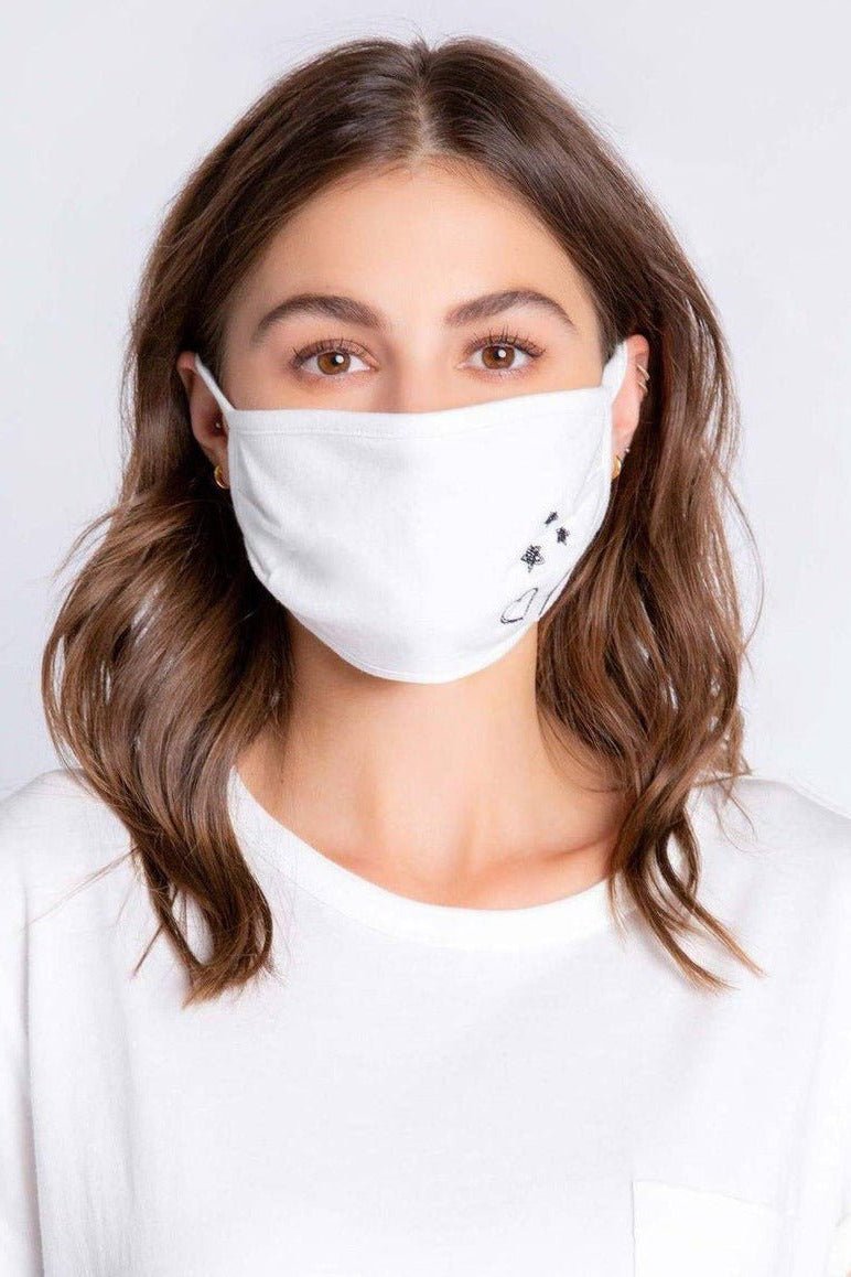 Shop PJ Salvage PJ Salvage Ivory Face Mask with Stars & Hearts Face Mask for women – premium loungewear and festival fashion at Spoiled Brat