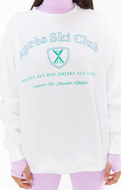 Shop Show Me Your Mumu Stanley Sweatshirt Apres Ski Club Graphic as seen on Chloe Meadows - Premium Jumper from Show Me Your Mumu Online now at Spoiled Brat 
