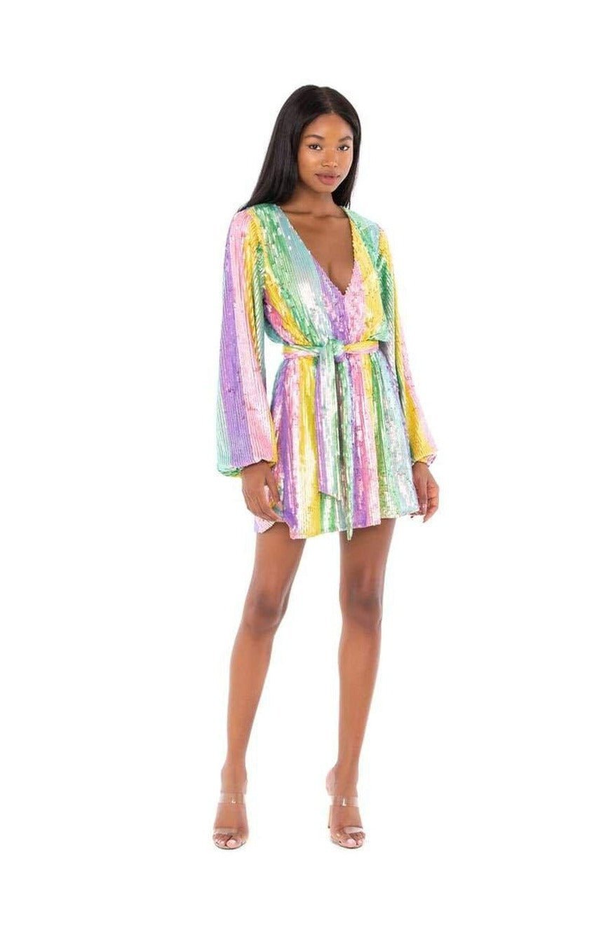 Shop Show Me Your Mumu Wear Me Out Dress Rainbow Stripe Sequins - Premium Party Dress from Show Me Your Mumu Online now at Spoiled Brat 