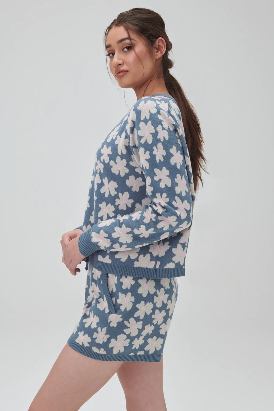 Shop Spiritual Gangster Spiritual Gangster Floral Jacquard Relaxed Sweater Shorts Shorts for women – premium loungewear and festival fashion at Spoiled Brat