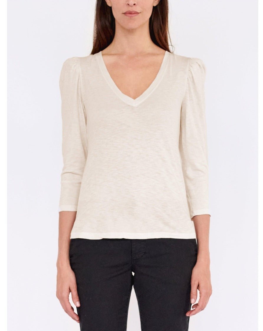 Shop Sundry 3/4 Puff Sleeve V-Neck Top - Premium T-Shirt from Sundry Online now at Spoiled Brat 
