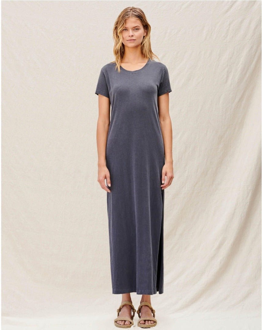 Shop Sundry Grey Cotton Maxi Dress with Slit - Premium Maxi Dress from Sundry Online now at Spoiled Brat 