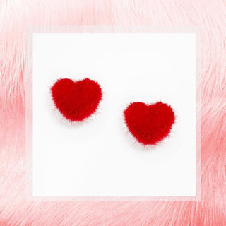 Shop Suzywan DELUXE Hot Pink Fluffy Heart Stud Earrings - Premium Earrings from Suzywan DELUXE Online now at Spoiled Brat 