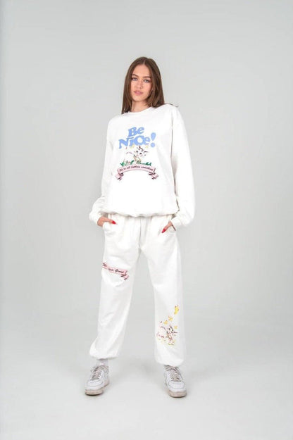 Shop Mayfair Be Nice! Cream Sweatpants - Premium Sweatpants from The Mayfair Group Online now at Spoiled Brat 