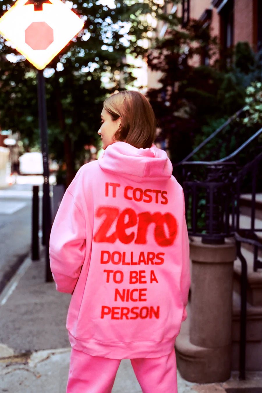 Shop Mayfair IT COSTS $0 TO BE A NICE PERSON Pink Hoodie - Premium Sweater from The Mayfair Group Online now at Spoiled Brat 