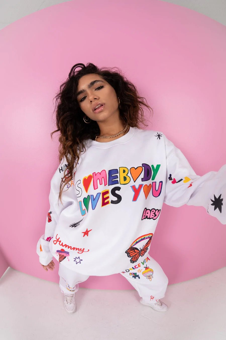 Shop Mayfair x @iscreamcolour Somebody Loves You Crewneck - Premium Sweater from The Mayfair Group Online now at Spoiled Brat 