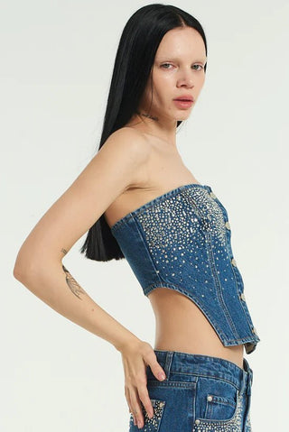 Shop The Ragged Priest Genie Denim Corset Top - Premium Top from The Ragged Priest Online now at Spoiled Brat 