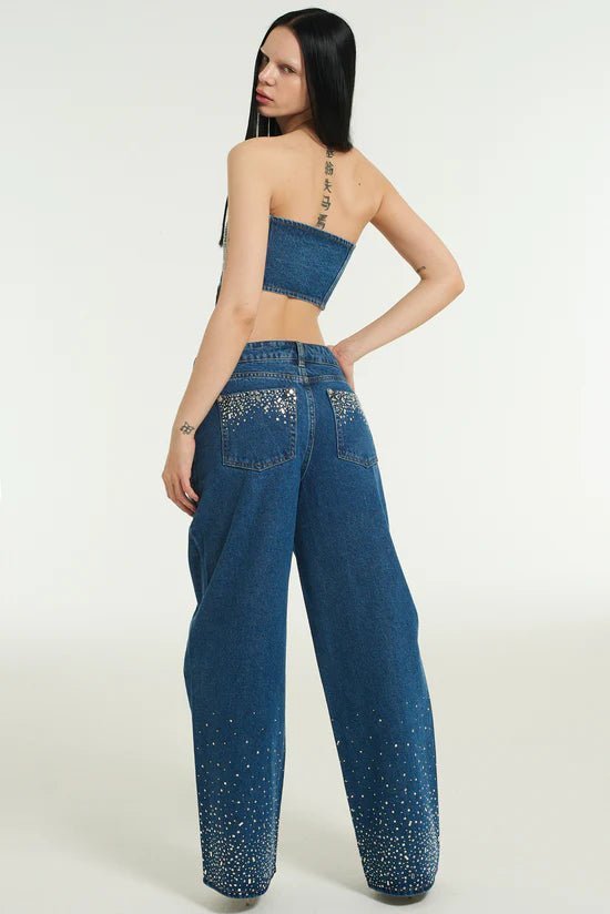 Shop The Ragged Priest Milk It Ziggy Scatter Glitter Wide Leg Jeans - Premium Trousers from The Ragged Priest Online now at Spoiled Brat 