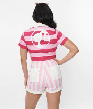 Shop Barbie™ x Unique Vintage Pink Multi Stripes Mia Romper - Spoiled Brat  Online