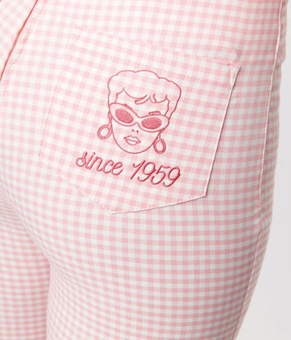 Shop Barbie x Unique Vintage Pink Gingham Rachelle Capri Pants - Premium Trousers from Unique Vintage Online now at Spoiled Brat 