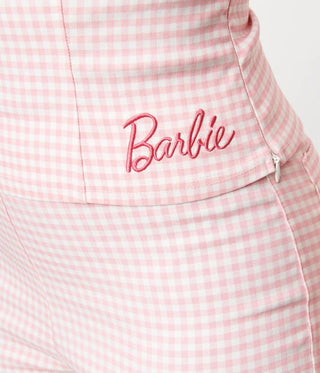 Shop Barbie x Unique Vintage Pink & White Gingham Barbie Crop Top - Premium Crop Top from Unique Vintage Online now at Spoiled Brat 