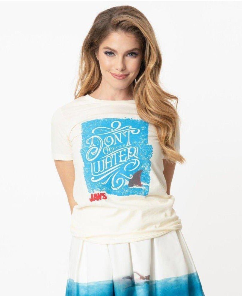 Shop Jaws x Unique Vintage Dont Go In The Water Womens Graphic Tee - Premium T-Shirt from Unique Vintage Online now at Spoiled Brat 