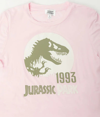 Shop Jurassic Park x Unique Vintage Light Pink Jurassic Park 93 Fitted Tee - Premium Top from Unique Vintage Online now at Spoiled Brat 