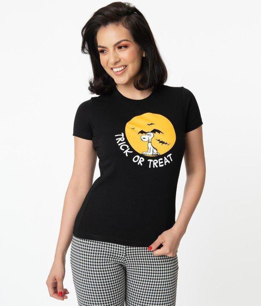Shop Peanuts x Unique Vintage Trick Or Treat Fitted Tee - Premium T-Shirts from Unique Vintage Online now at Spoiled Brat 