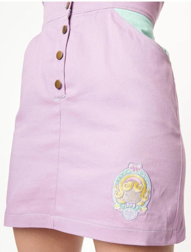 Shop Polly Pocket x Unique Vintage Purple Embroidered Fitted Pinafore - Premium Dress from Unique Vintage Online now at Spoiled Brat 