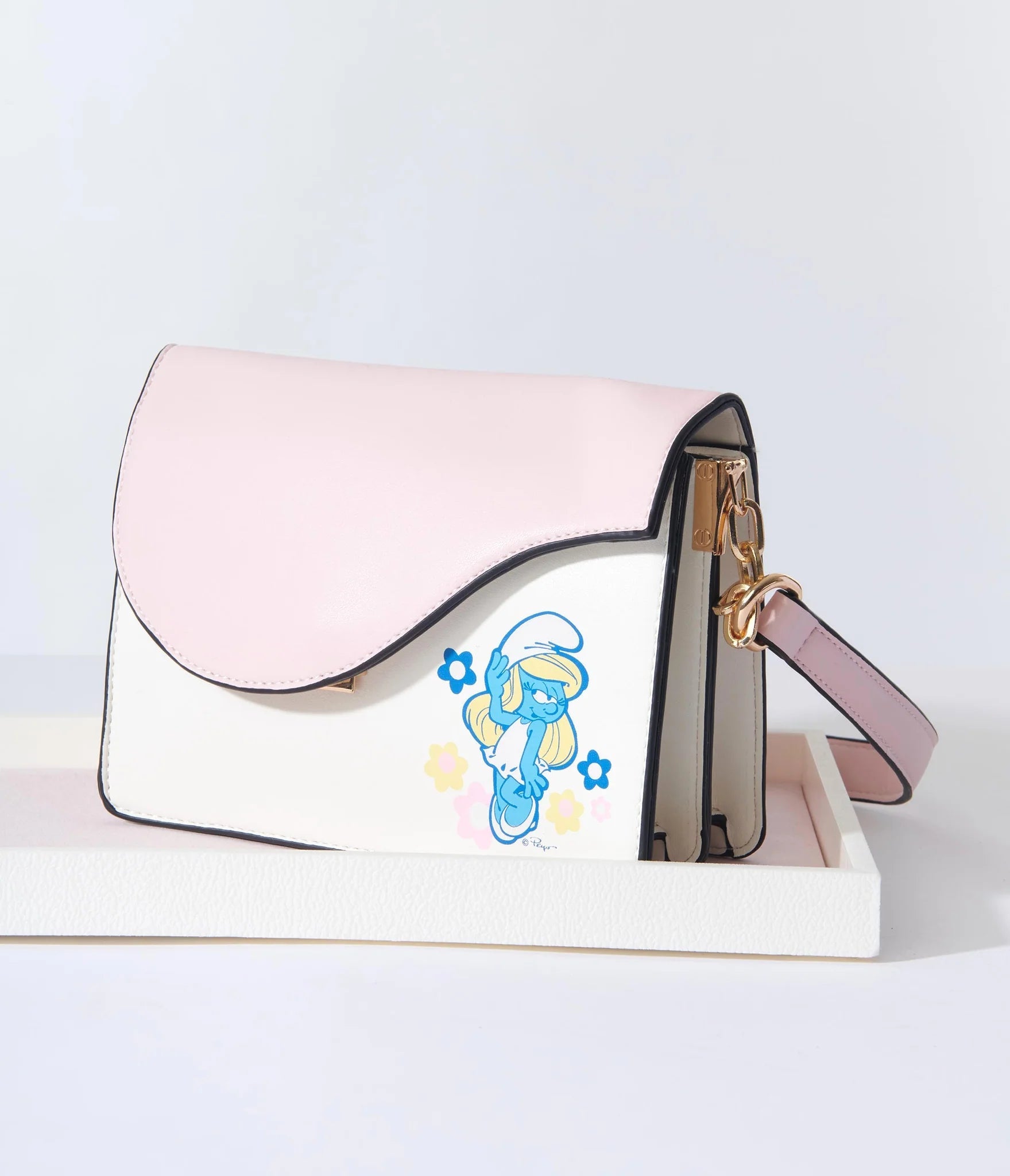 Shop The Smurfs x Unique Vintage Pink &amp; White Smurfette Handbag - Premium Shoulder Bag from Unique Vintage Online now at Spoiled Brat 