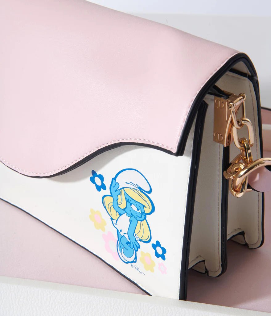 Shop The Smurfs x Unique Vintage Pink &amp; White Smurfette Handbag - Premium Shoulder Bag from Unique Vintage Online now at Spoiled Brat 