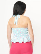 Unique Vintage Aqua & Rainbow Print Peplum Halter Top Top by Unique Vintage as seen on celebrities