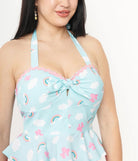 Unique Vintage Aqua & Rainbow Print Peplum Halter Top Top by Unique Vintage as seen on celebrities