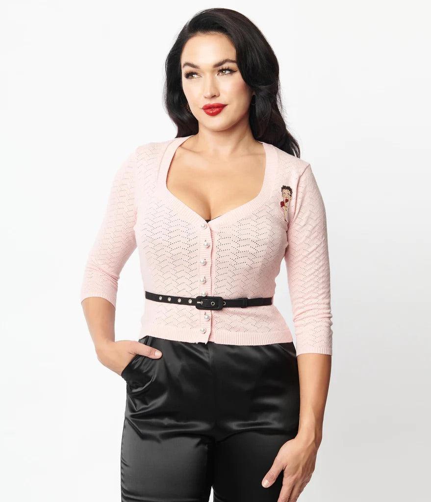 Unique Vintage Betty Boop x Unique Vintage Light Pink Sweetheart Cardigan - Spoiled Brat
