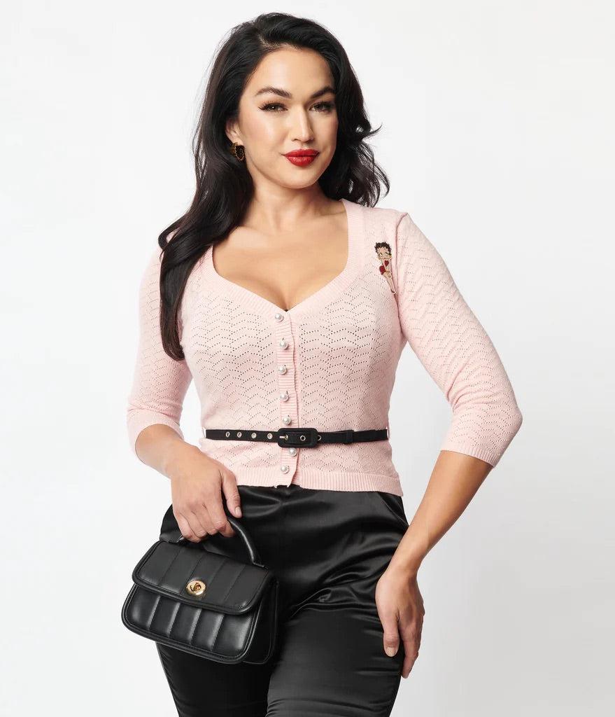 Unique Vintage Betty Boop x Unique Vintage Light Pink Sweetheart Cardigan - Spoiled Brat
