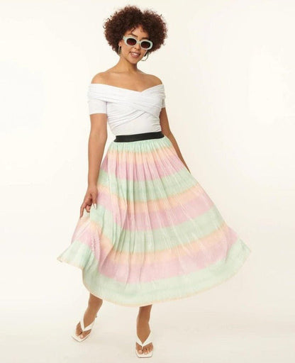 Shop Unique Vintage Pastel Ombre Pleated Hilty Skirt - Premium Midi Skirt from Unique Vintage Online now at Spoiled Brat 