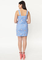 Unique Vintage Periwinkle Denim & Unicorn Fitted Pinafore Dress by Unique Vintage as seen on celebrities