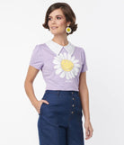 Shop Unique Vintage Unique Vintage x Smiley® Purple Flower Tee Top Top for women – premium loungewear and festival fashion at Spoiled Brat
