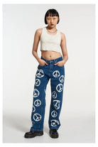 Shop The Ragged Priest The Ragged Priest Peace Printed Dad Jeans as seen on Chloe Sims Boyfriend Jeans for women – premium loungewear and festival fashion at Spoiled Brat